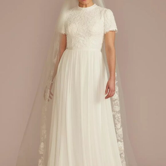 Modest Ivory Wedding Dress Davids Bridal Size 16 - Picture 2 of 6